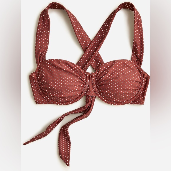 NWT J. Crew Bikini In Polka Dot Sable Brown White Tie Back 32A - Picture 3 of 11